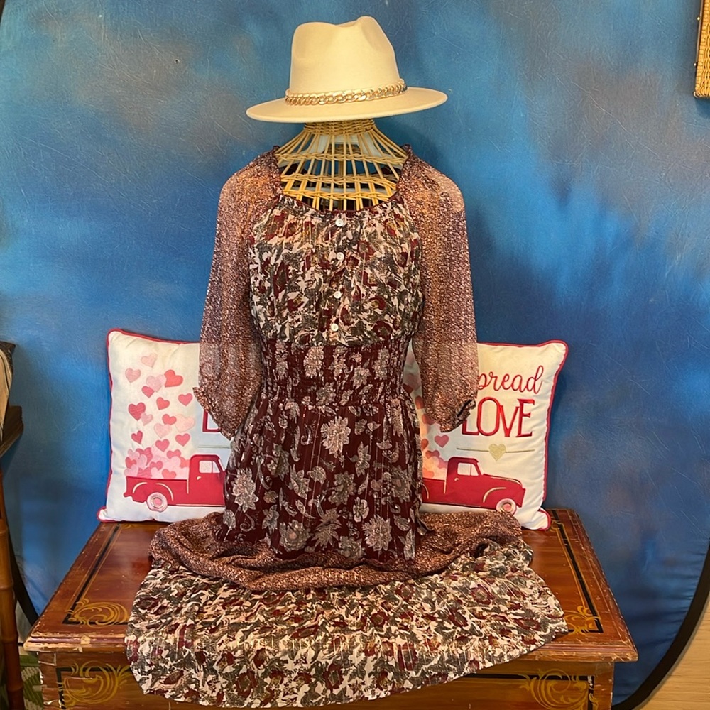 Burgundy Sheer Boho Maxi Dress